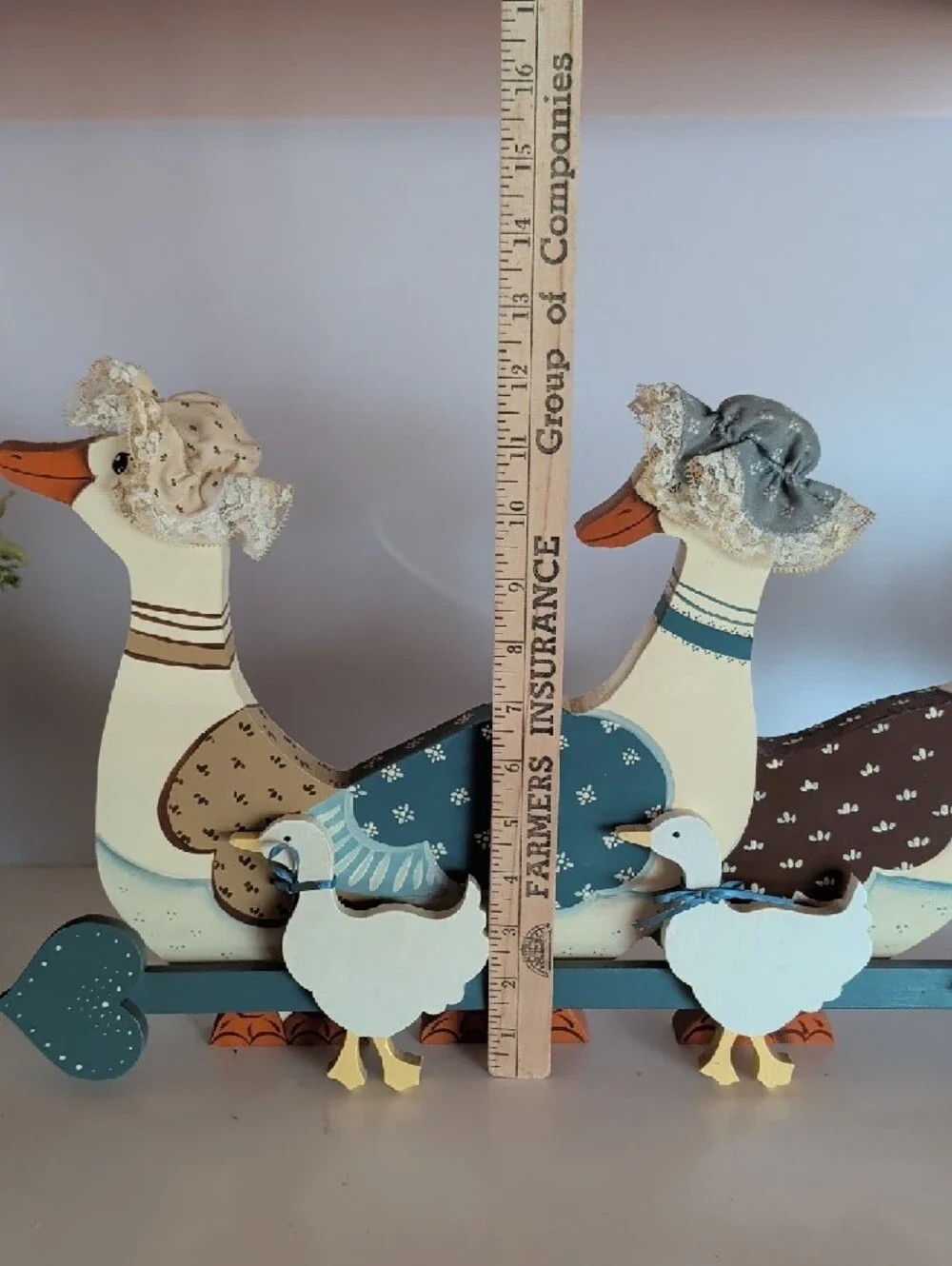 2 Wooden Decorative Ducks / Geese Wall Decor, Blue, Brown and Tan.